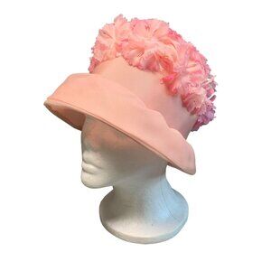 Vintage Womens 1960s Pink Floral Hat with Sheer Mesh Union Made